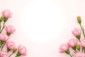 Elegant floral background featuring light pink carnations and green stems arranged diagonally 