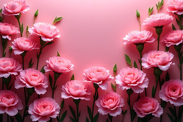 Vivid and clear photo of carnations arranged harmoniously with rich natural lighting, professional color tones 