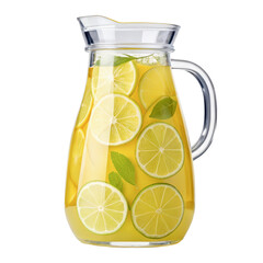 Refreshing lemonade pitcher filled with lemon slices and mint leaves, cut out