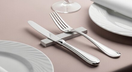 Knife and Fork Presented Stylishly for Fine Dining Ambiance in Classy Culinary Layout