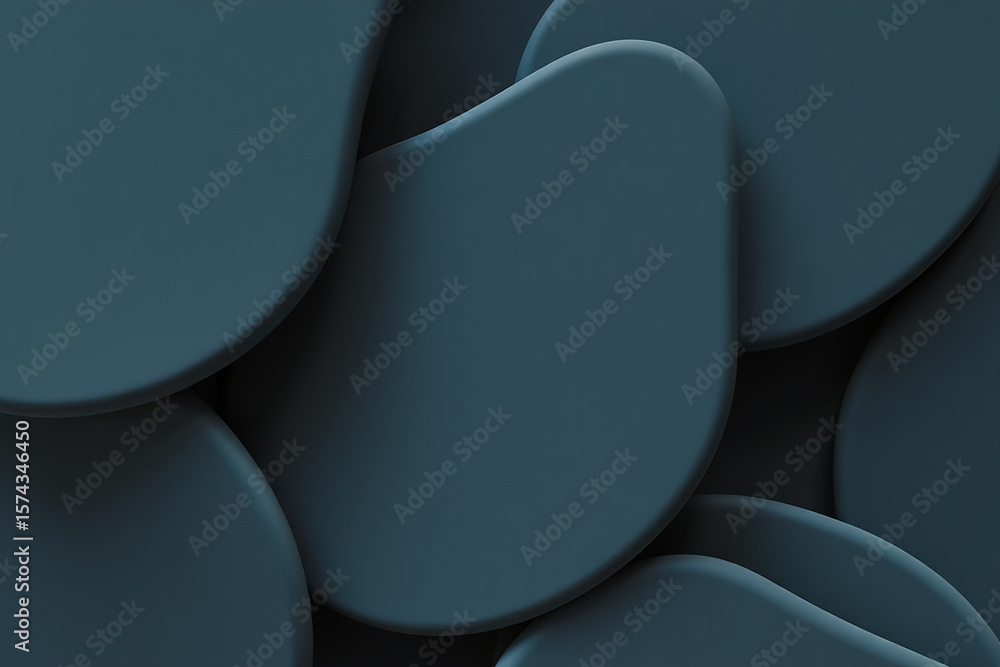 Poster abstract background with overlapping rounded shapes in muted teal color