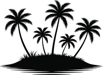 Tropical island palm trees silhouette beach