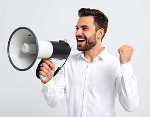 Man shouting into megaphone