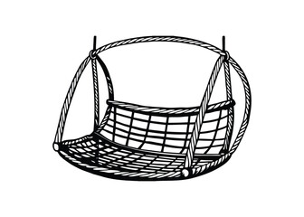 Silhouette of rattan swing chair isolated on a white background