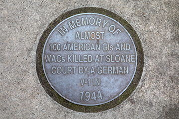 V-1 Bomb Plaque on Turks Row in London, UK