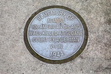 V-1 Bomb Plaque on Turks Row in London, UK
