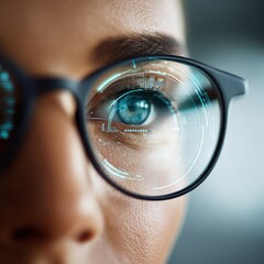Young woman with futuristic eyeglasses in office setting
