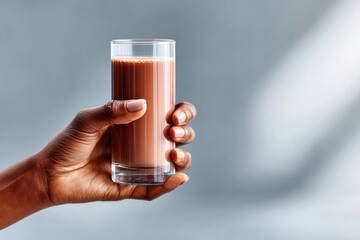 Adult African American woman enjoying chocolate milk indoors