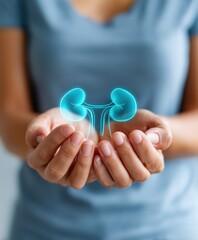 Calm woman holding digital kidneys in healthcare setting
