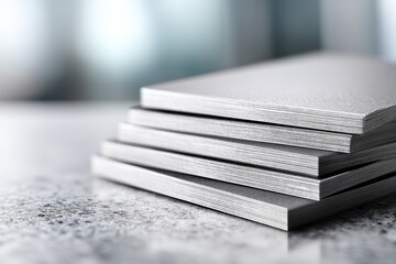 Stacked metal sheets on tabletop in modern studio