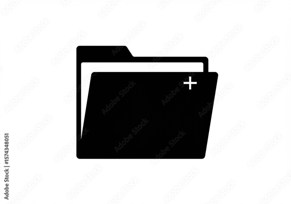 Poster black icon of an open folder with a plus sign on a white background