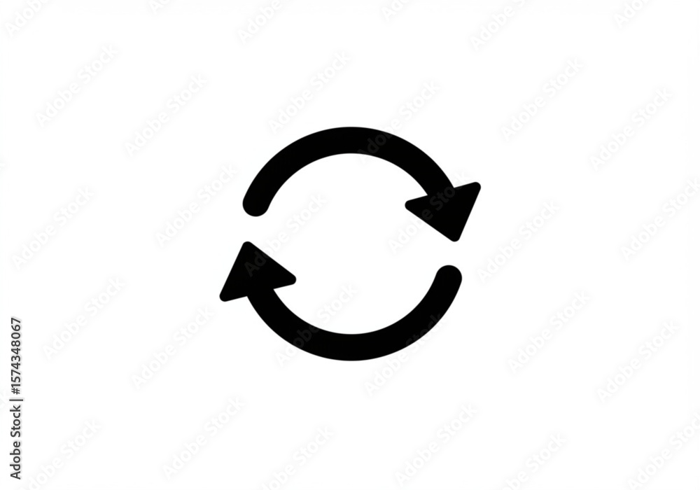 Poster black circular arrows symbol representing refresh reload repeat or cycle on white background