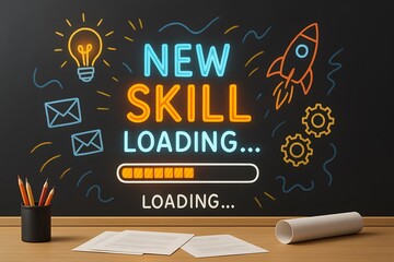 Inspirational Education Poster with New Skill Loading Progress and Icons – Business Growth Theme