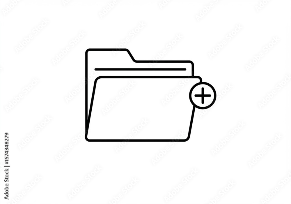 Poster simple black line icon of a folder with a plus sign indicating adding new document