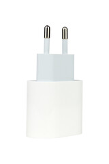 Original network charger, block for charging the phone. Isolated from the background.