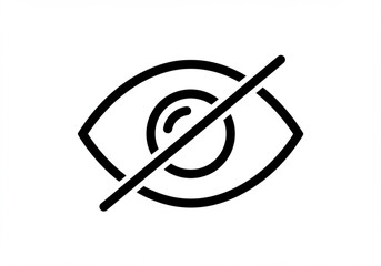 Black and white icon of an eye with a diagonal line through it symbolizing no visibility