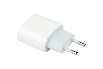Original network charger, block for charging the phone. Isolated from the background.