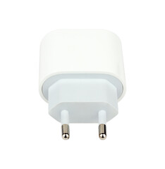 Original network charger, block for charging the phone. Isolated from the background.
