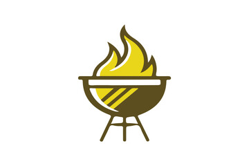 Barbecue grill icon with flame illustration, vector SVG, BBQ party logo, cookout emblem, retro fire pit design