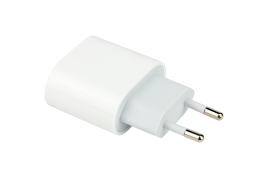 Original network charger, block for charging the phone. Isolated from the background.