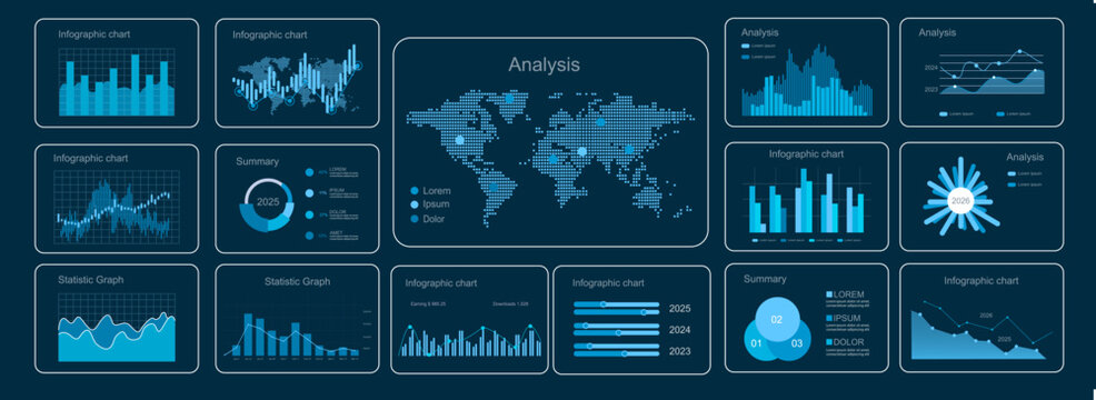 UI Infographic elements. Modern presentation with infographics, dashboard. Use in presentation templates, mobile app and corporate report. Vector illustration.	
