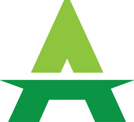 Modern Geometric Letter A Logo. Abstract green triangle and star-shaped icon for technology, finance, or environmental company branding. Apex or summit symbol