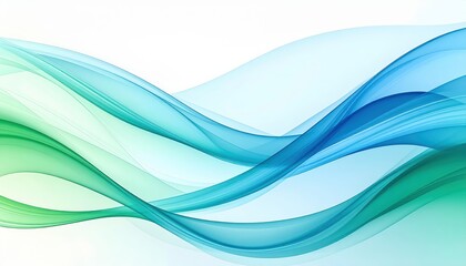 Obraz premium layered abstract wave pattern in blue and green tones with white background creating fluid visual motion and depth