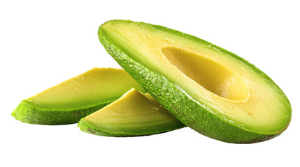 Slices of avocado, creamy green fruit, isolated on transparent 