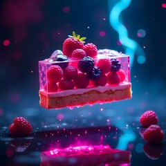 Digital toast with neon lights floating sparks high resolution picture