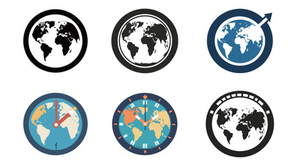 Time Zone Icon on White Background Vector Graphic – Simple Line Art Symbol Representing World Time Zones and Global Clock Concept for Digital Use