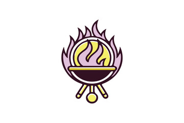 Barbecue grill icon with flame illustration, vector SVG, BBQ party logo, cookout emblem, retro fire pit design