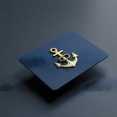 Golden anchor symbol on navy card high resolution picture