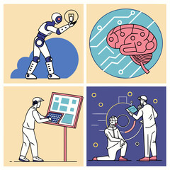 Illustration depicting the impact of artificial intelligence technology on humans and its contribution to humanity