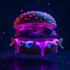 Modern burger with vibrant pink glow details high resolution picture