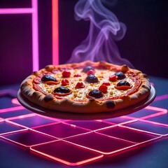 Mouthwatering pizza captured in vibrant lighting high resolution picture