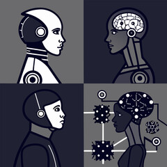 Illustration depicting the impact of artificial intelligence technology on humans and its contribution to humanity