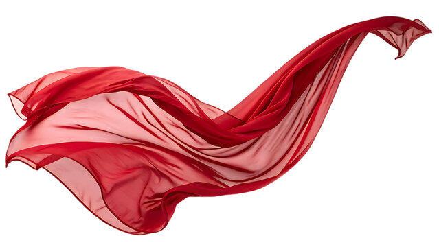 Elegant red silk fabric flowing in the wind on transparent background