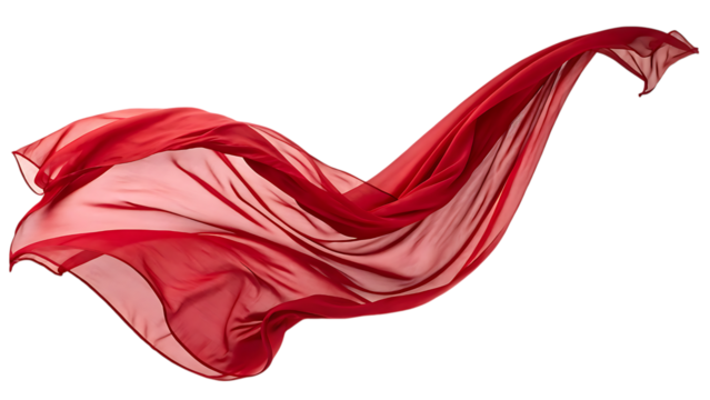Elegant red silk fabric flowing in the wind on transparent background