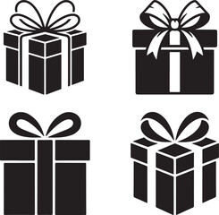 Black and white vector illustration set of a gift box silhouette with ribbon. christmas gift box icon set