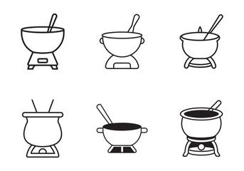 ondue pot icon line art vector illustration