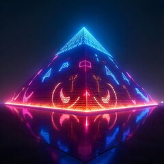 Sci-fi style pyramid with neon lights high resolution picture