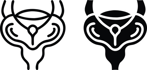 Human Bladder Icon Set – Black and White Urinary Organ Anatomy Vector Illustration
