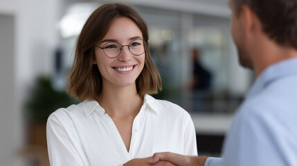 Businesswoman and Client Sealing a Partnership with a Handshake