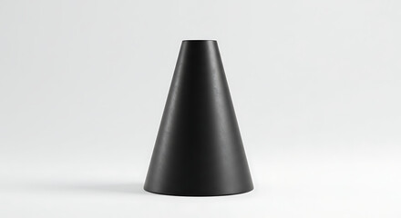 A sleek black minimalist cone-shaped object, possibly a modern vase or abstract sculpture, standing isolated on a clean white background.
