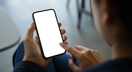 Person Using Smartphone with Blank Screen Mockup
