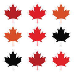 Maple leaf vector icon. Stylized Autumn Red Maple Leaf Foliage logo icon. Maple symbol,  maple leaf Canada flag Vector illustration.