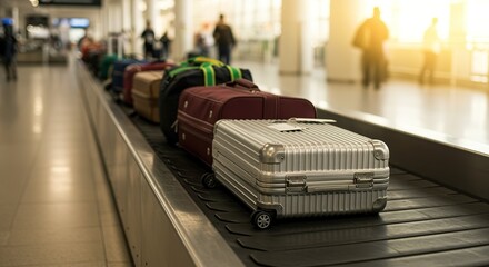 Airport Luggage Carousel: Suitcases on Conveyor Belt