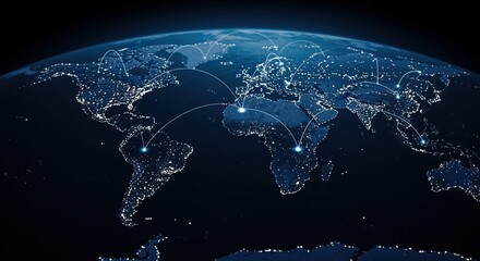 Global Network Connections: Illuminated Earth Map
