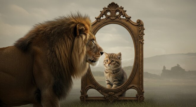 Leo sees a cat in the mirror