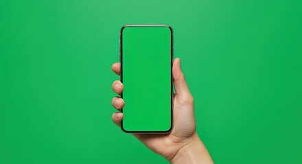 Hand Holding Smartphone with Green Screen Mockup